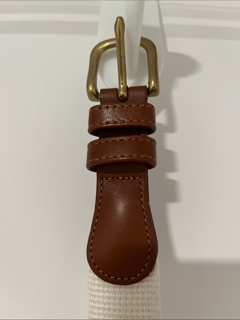 Coach 3815 White natural Linen and Brown Leather Accent belt